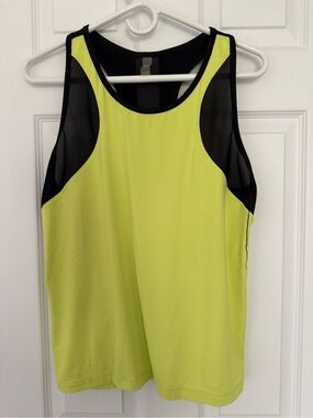 Lime Green Athletic Tank Top with Black Mesh Accents